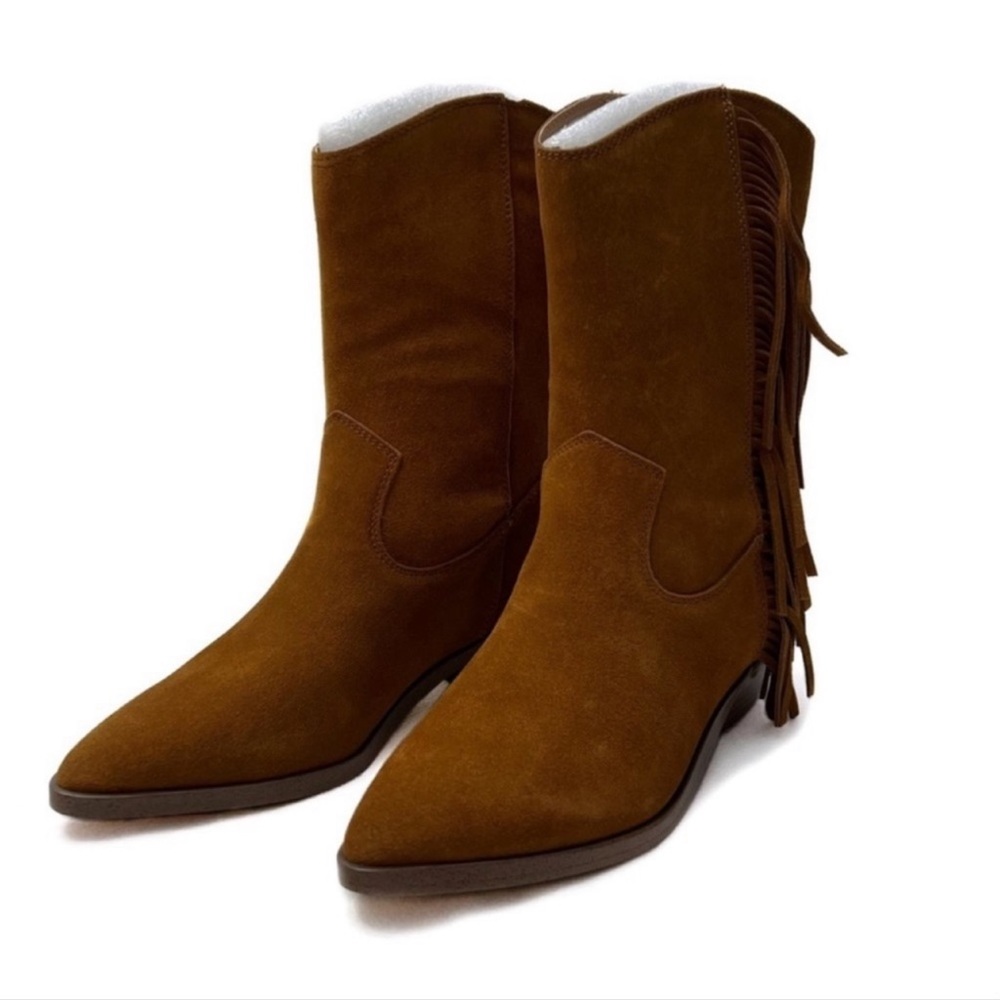 Nanette Lepore Western Boots Cognac Monica Suede Fringe Size 7 - Picture 5 of 11